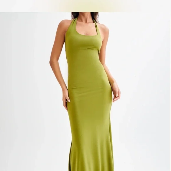 slim fit dress slacks Khadijah Lace and Mesh Maxi Dress / Sage | Meshki main image 0